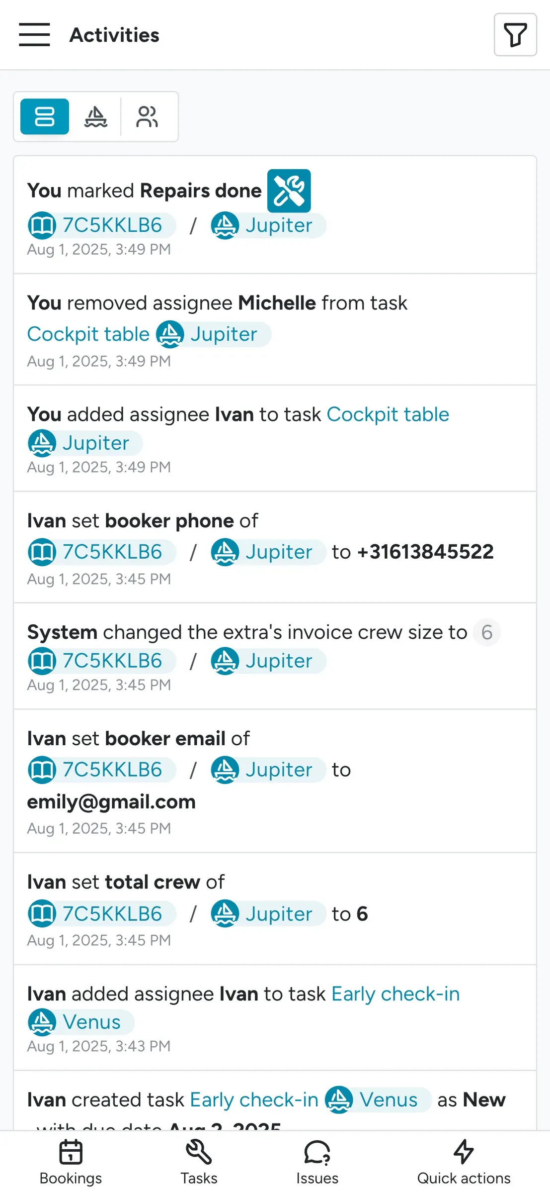Floatist screen: Real-Time Activity Feed.