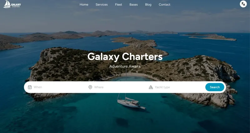 Marketing website example for a yacht charter company