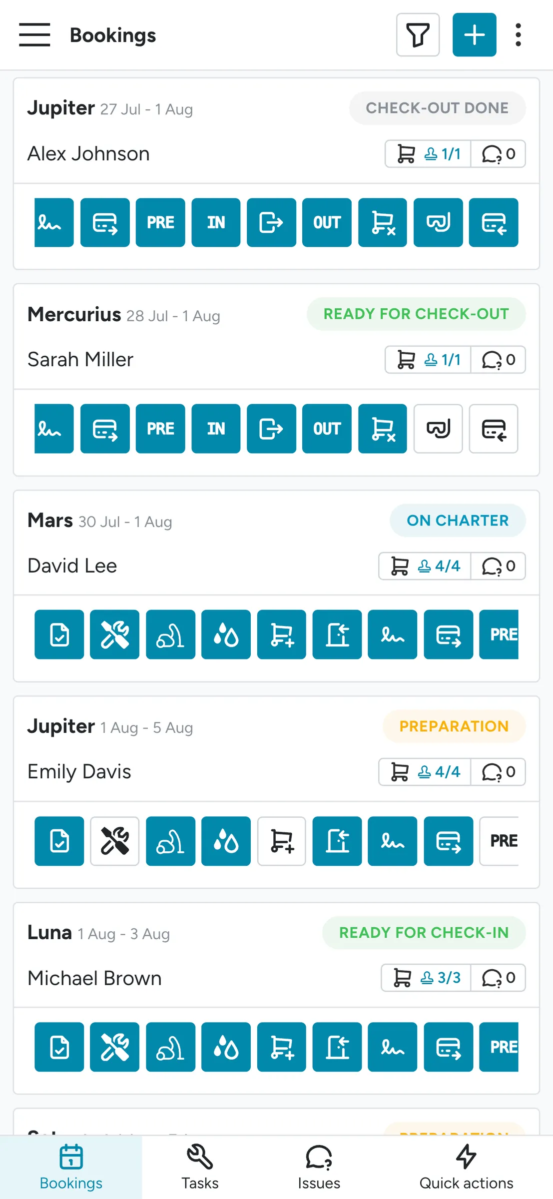 Floatist screen: Streamlined Efficiency for Charter Base Operations.