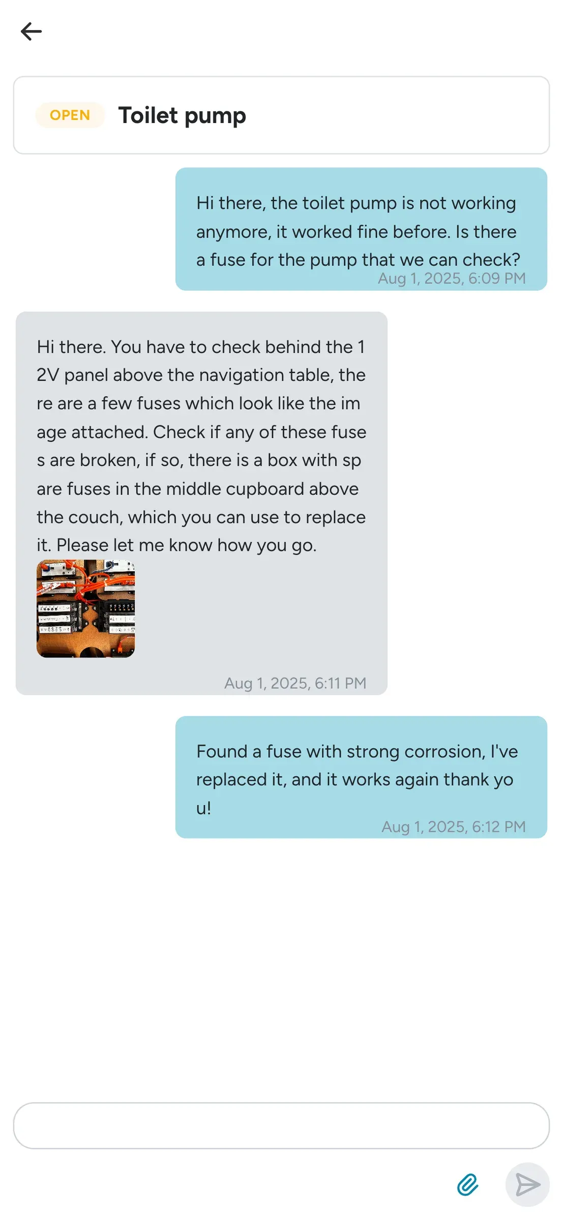 Floatist screen: Support Chat in-App
