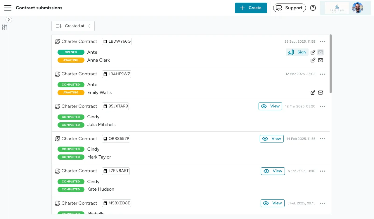 Floatist screen: Contracts Without the Hassle.