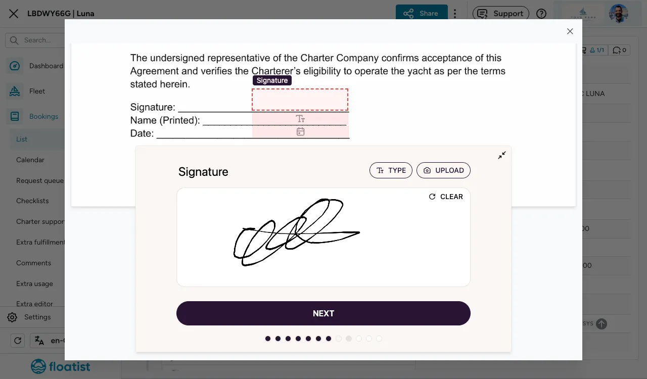 Floatist screen: Contracts Without the Hassle.