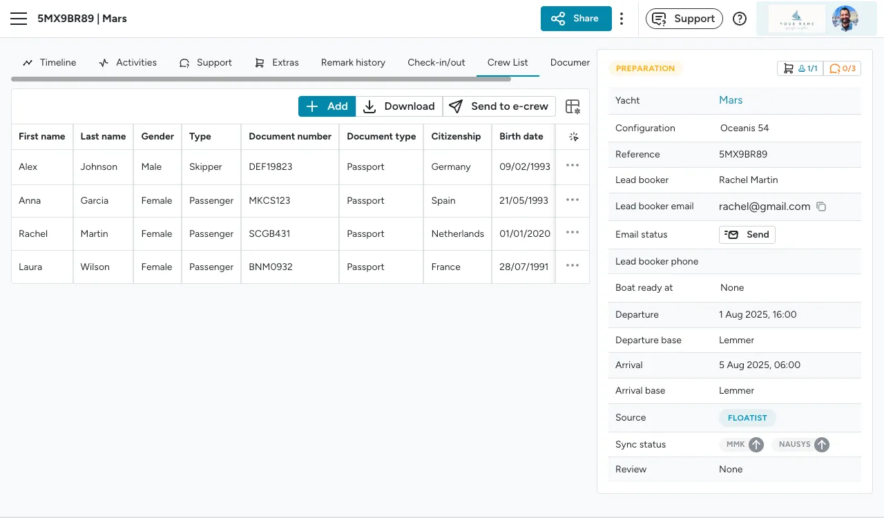 Floatist screen: Passenger Info Collected for You