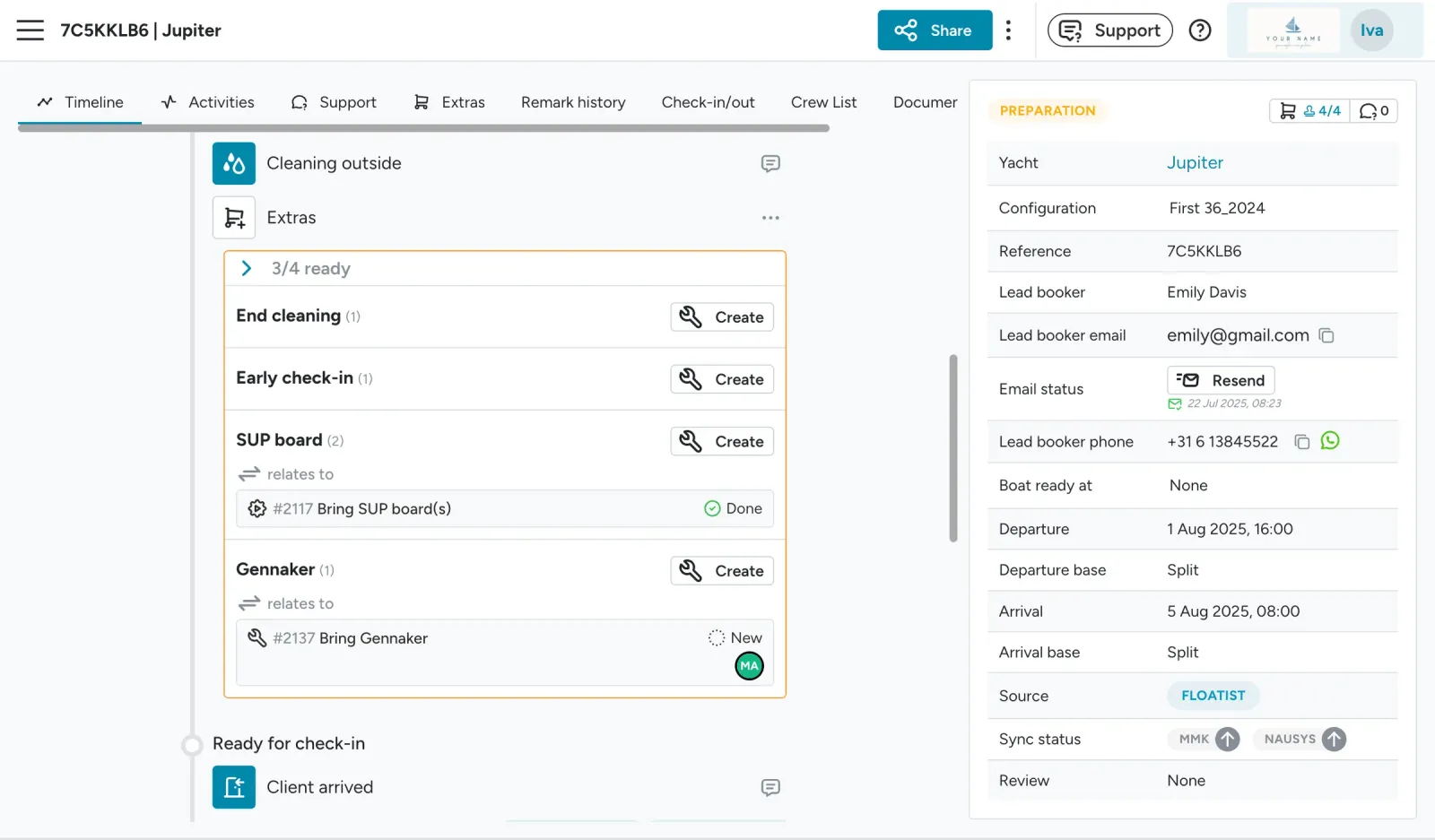 Floatist screen: Stay on Top of Extras Preparation