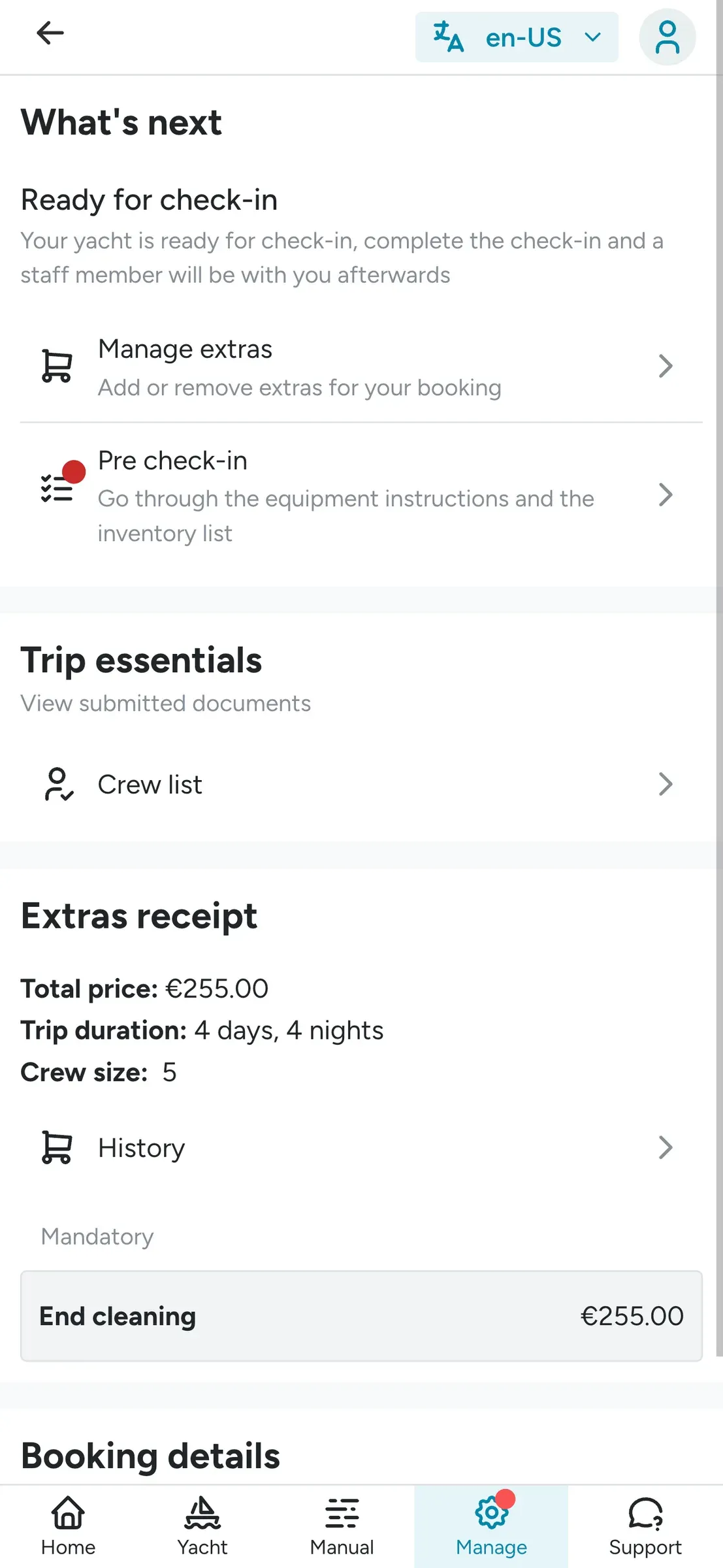 Floatist screen: Improve Booking Management and Upsell Extras.