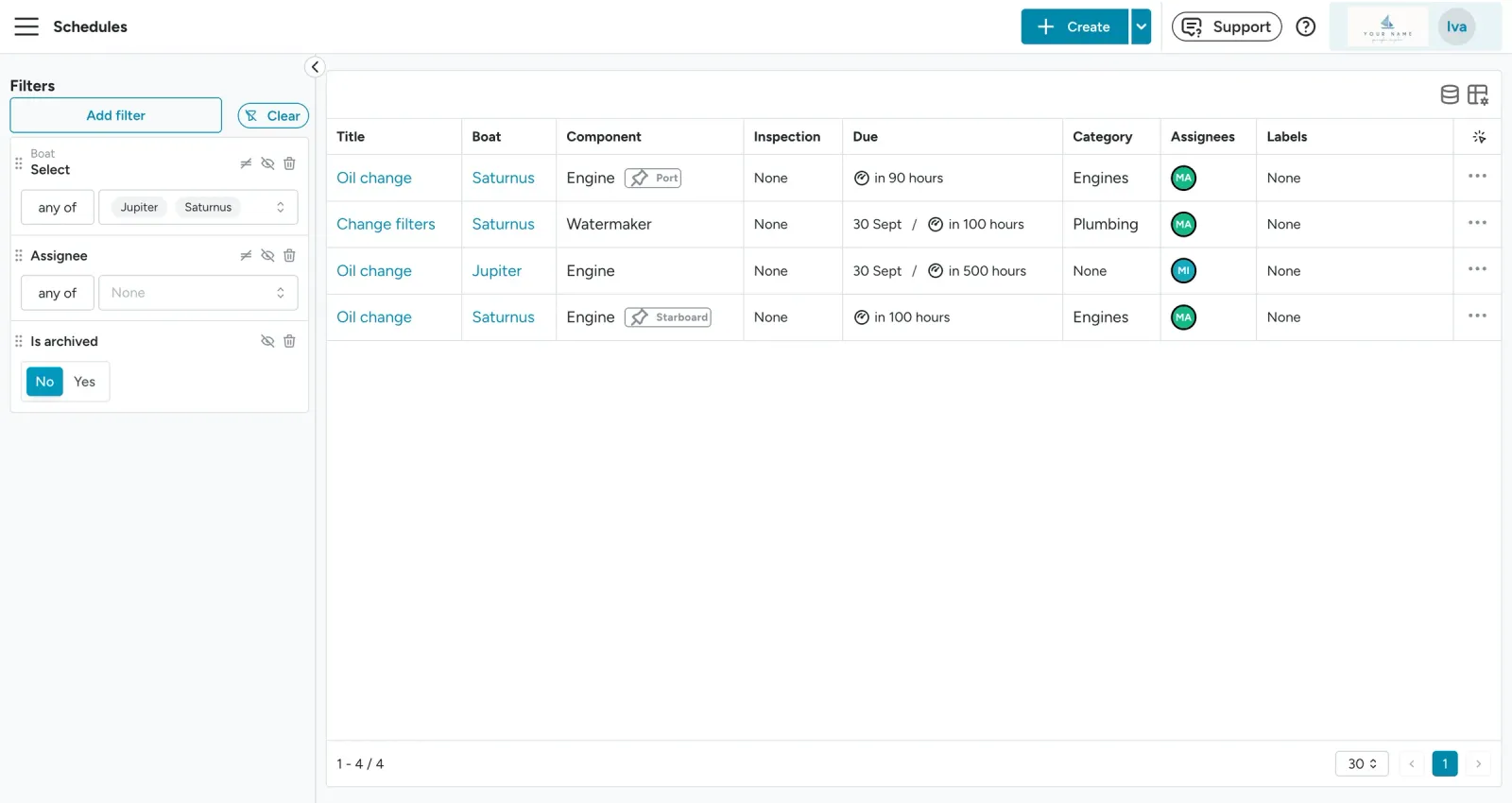 Floatist screen: Planned Maintenance Reminders